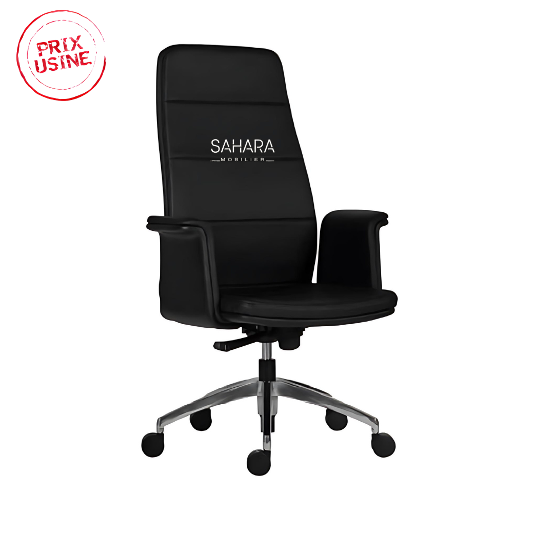 fauteuil de direction avec accoudoirs fixé sur l'assise de fauteuil rêvetu en simili cuir noir